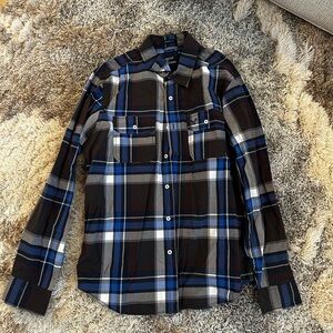 American Eagle Outfitters Black and Blue Plaid Shirt
